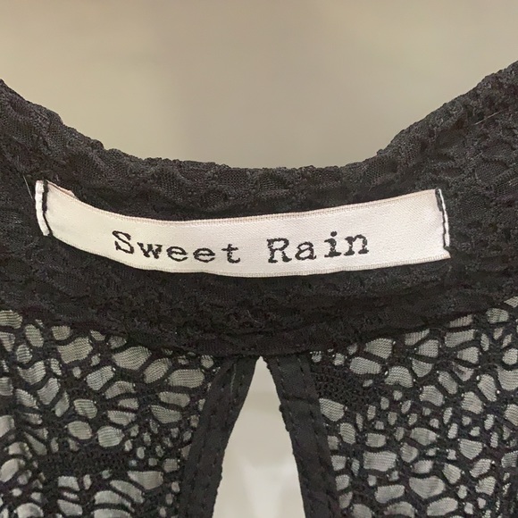 {Sweet Rain}Sz S Sheer Black Peplum Top - Picture 2 of 8